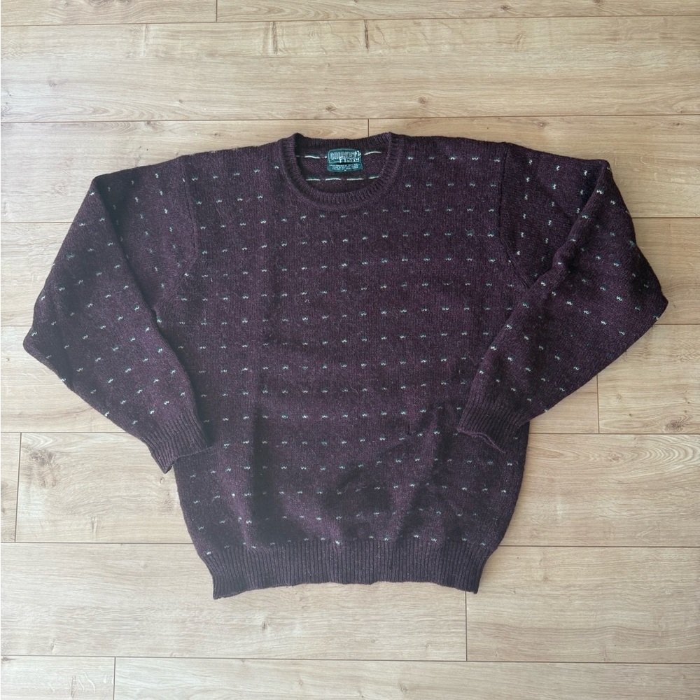 Vintage Cricket Wool Sweater Made in Hong Kong Maroon Dot Knit Size M
